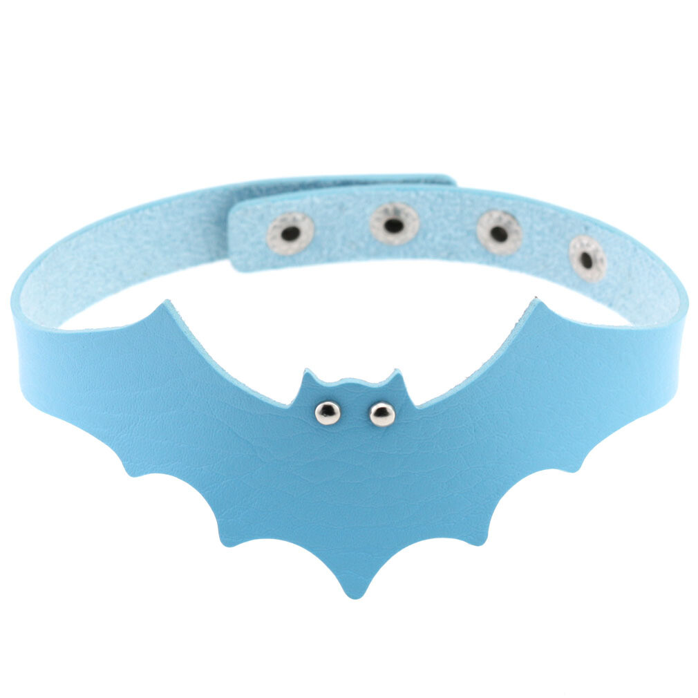 Gothic Bat Pattern PU Leather Choker Collar Necklace Halloween Cosplay Party