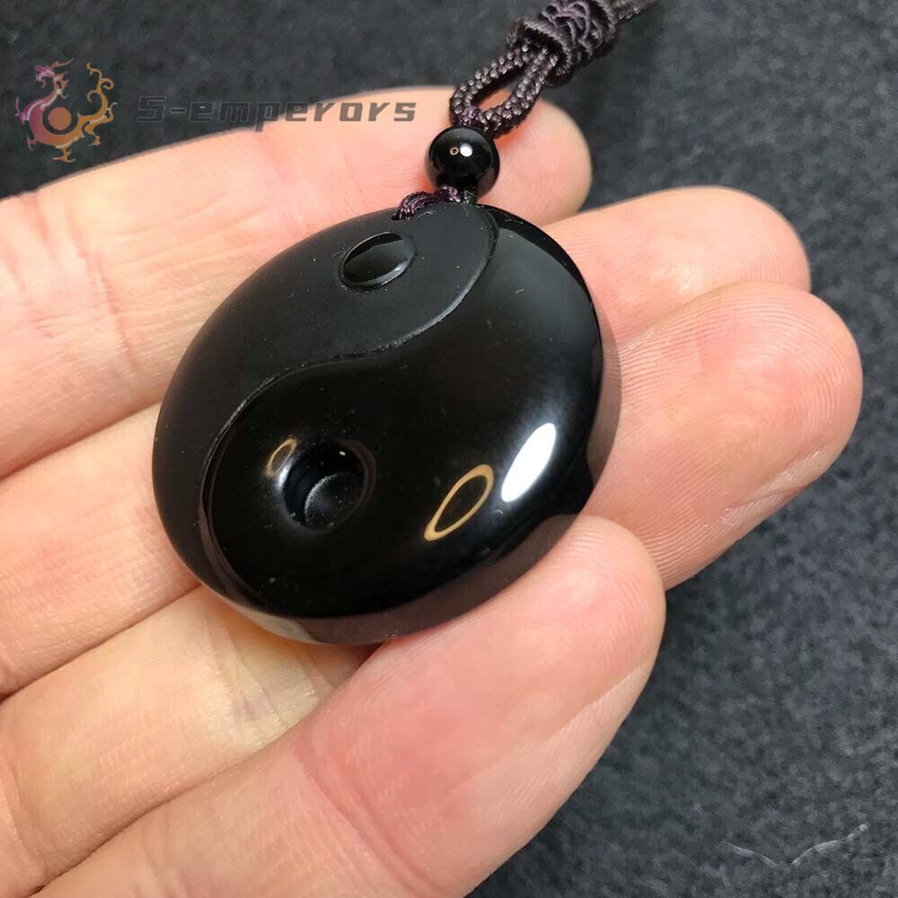 Black Obsidian Yin Yang Necklace Pendant Feng Shui Bagua Necklace Amulet Jewelry