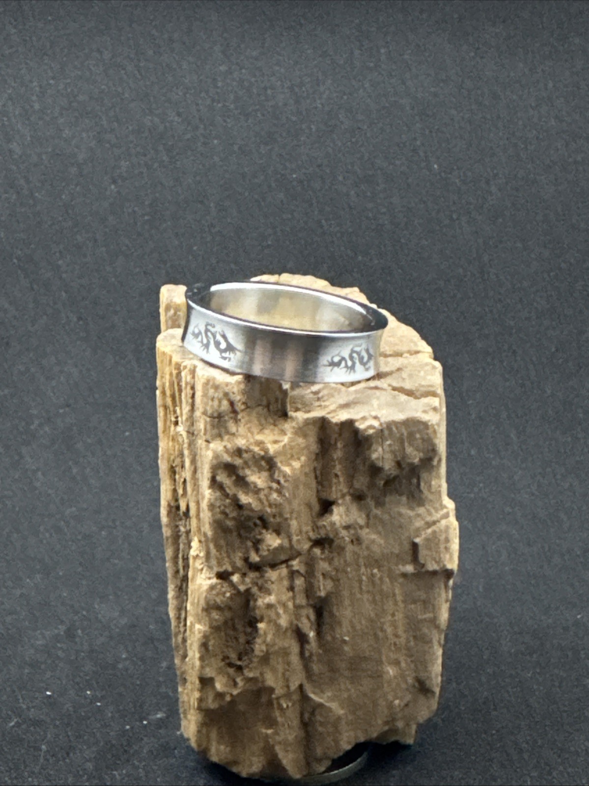 Concave Ring Laser Etched Dragon Design Stainless Steel 6mm