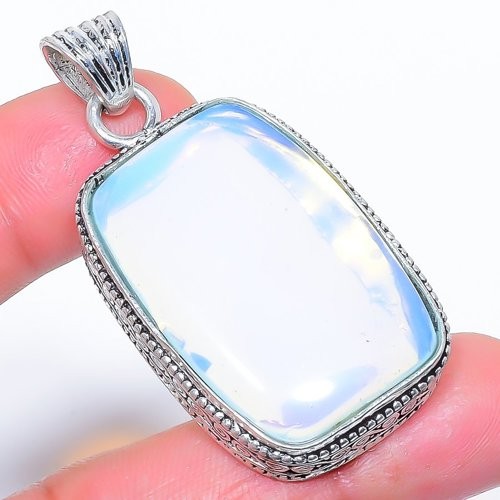 Milky Opal Gemstone 925 Silver Plated Jewelry Pendant 2.0″ T2783
