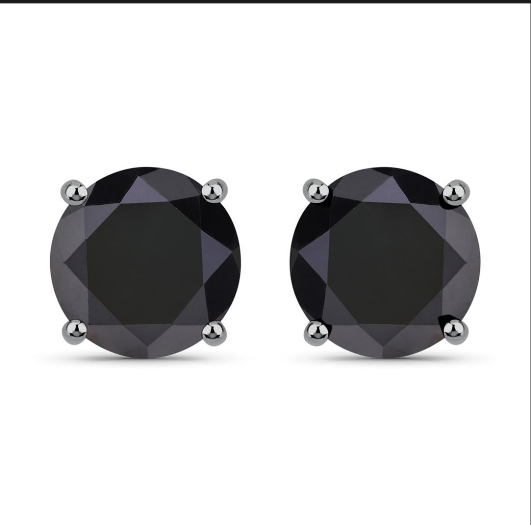 Black Diamond Earrings 2.4ctw Each, 14KT White Gold