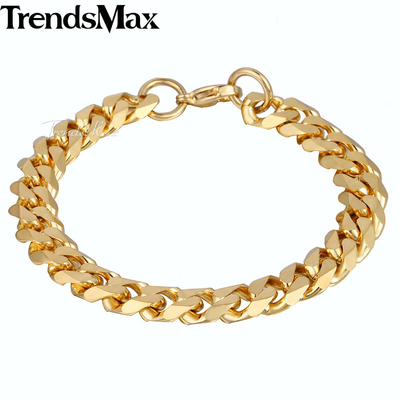 3-11mm 7-11″ Gold Plated Stainless Steel Chain Bracelet Curb Cuban Link Wrist