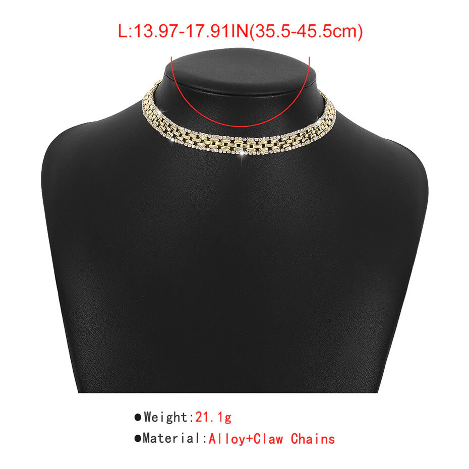 Women’s Fashion Gold Or Silver Cubic Zircon Statement Choker Necklace 445