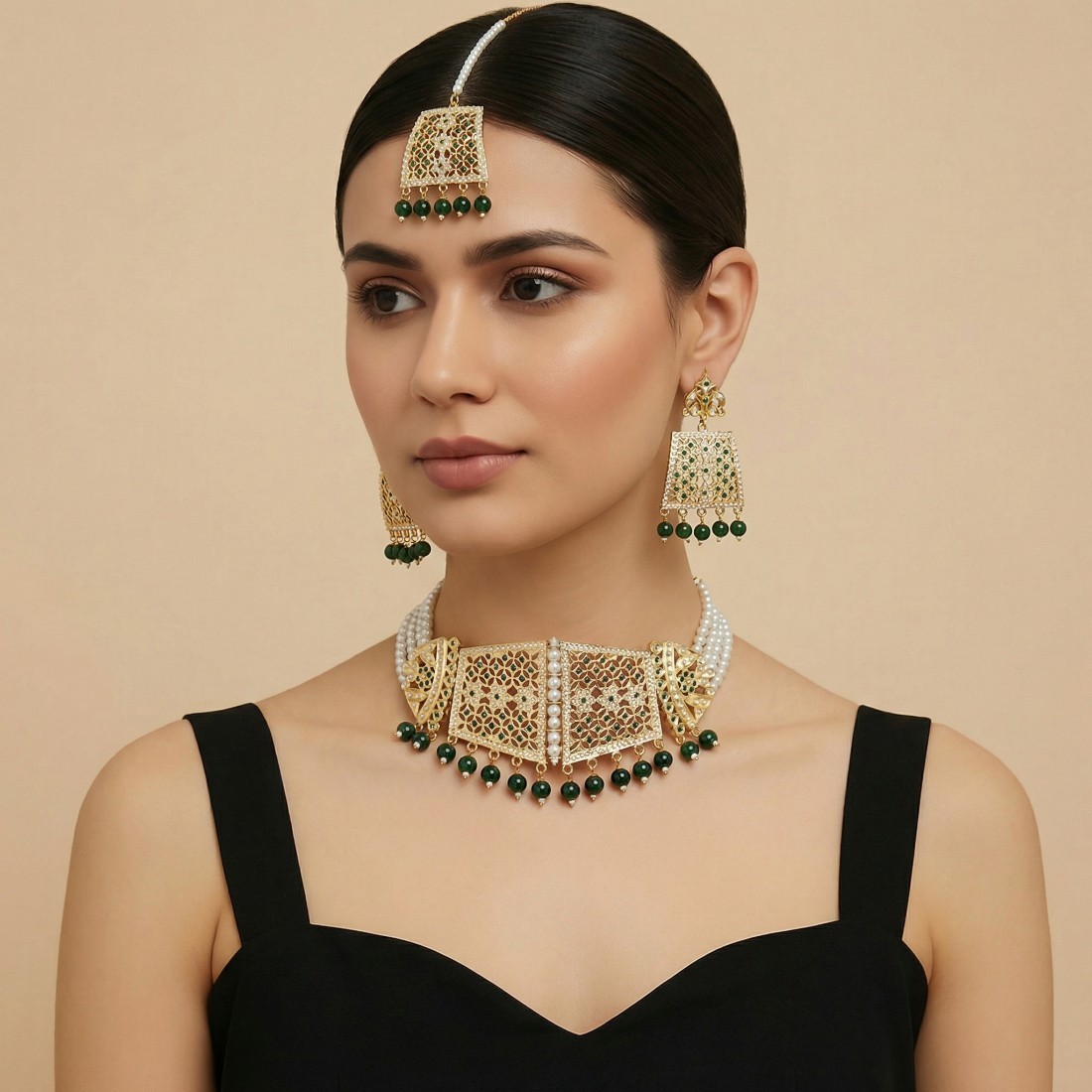 Indian Bollywood Style Rehana Dark Green Punjabi Jewellery