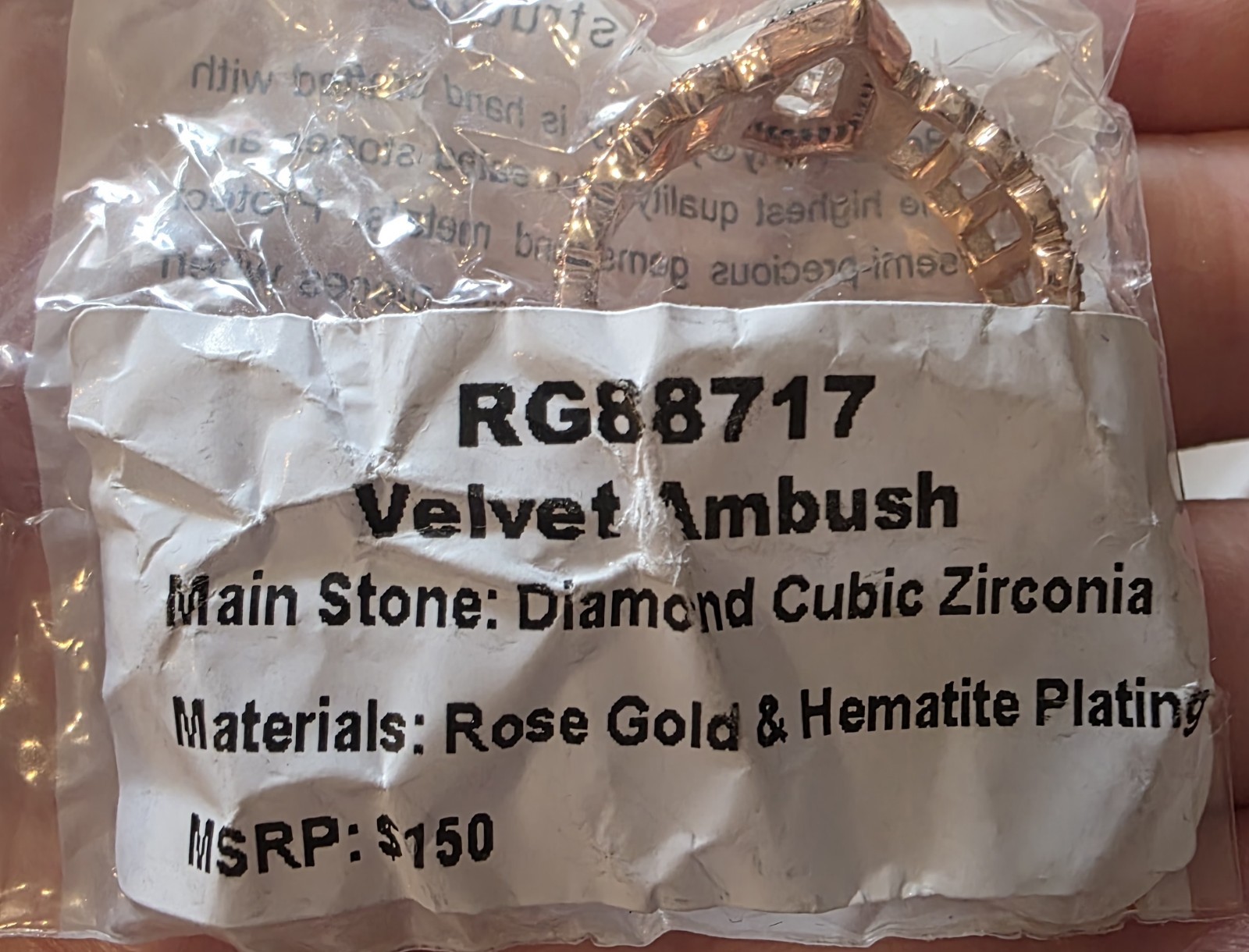 Velvet Ambush RG88717 Rose Gold Hematite Plated Cocktail Cubic Zirconia Ring Si…