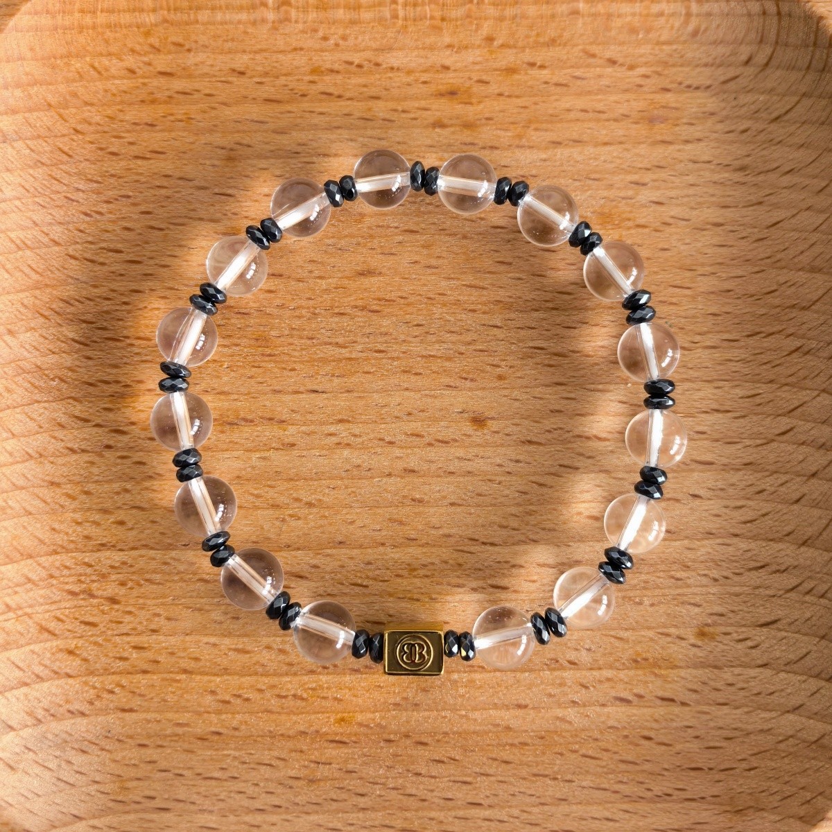 Custom Engraved Bracelet Clear Quartz Hematite Beaded Love Jewelry Women Gift