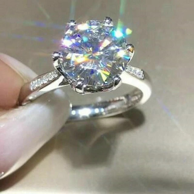 3Ct Round-Cut moissanite Diamond Engagement Ring 14K White Gold 925