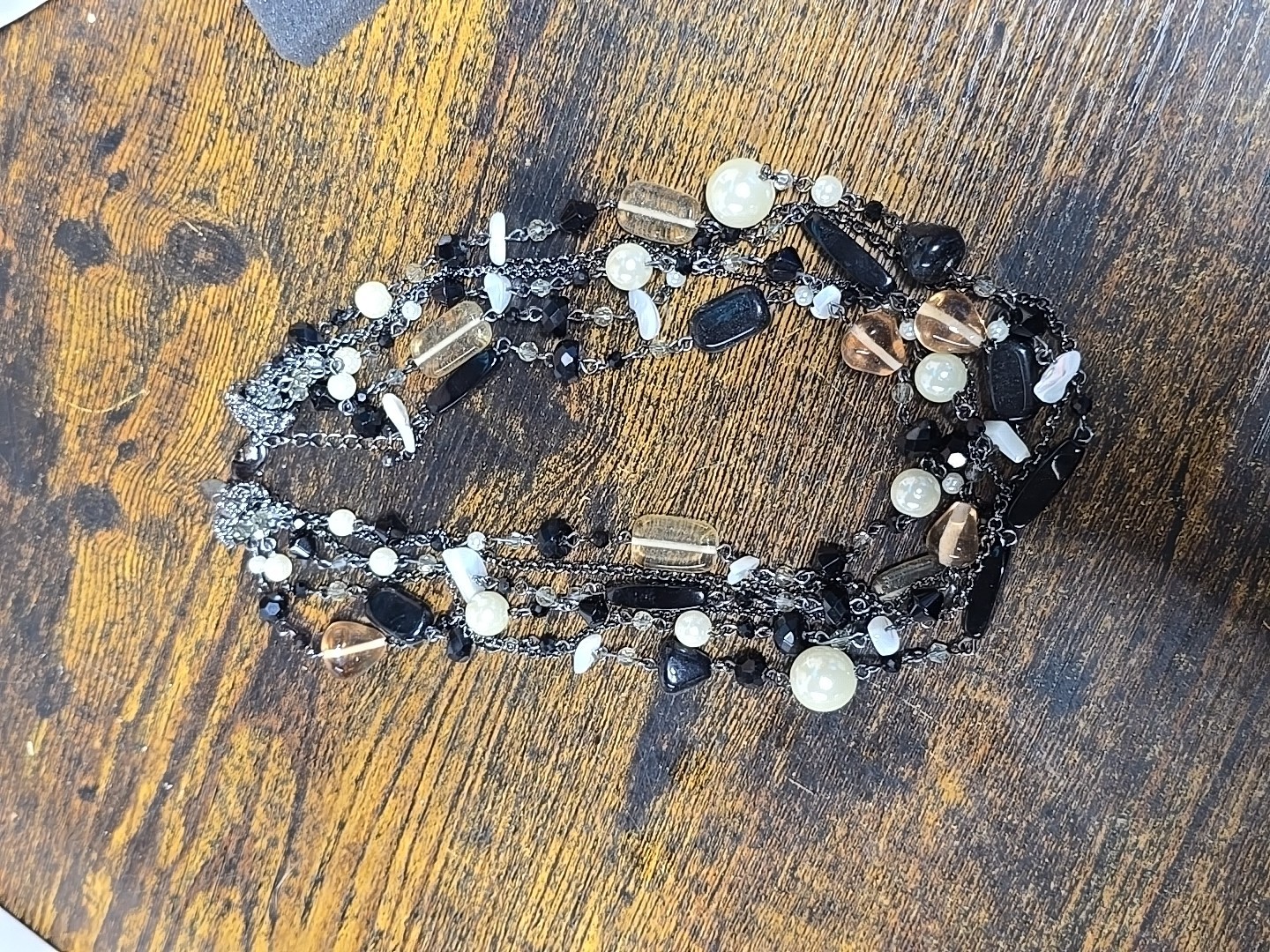 Lia Sophia Multi Strand Necklace Black White Neutral Glass Beads Faux Pearls