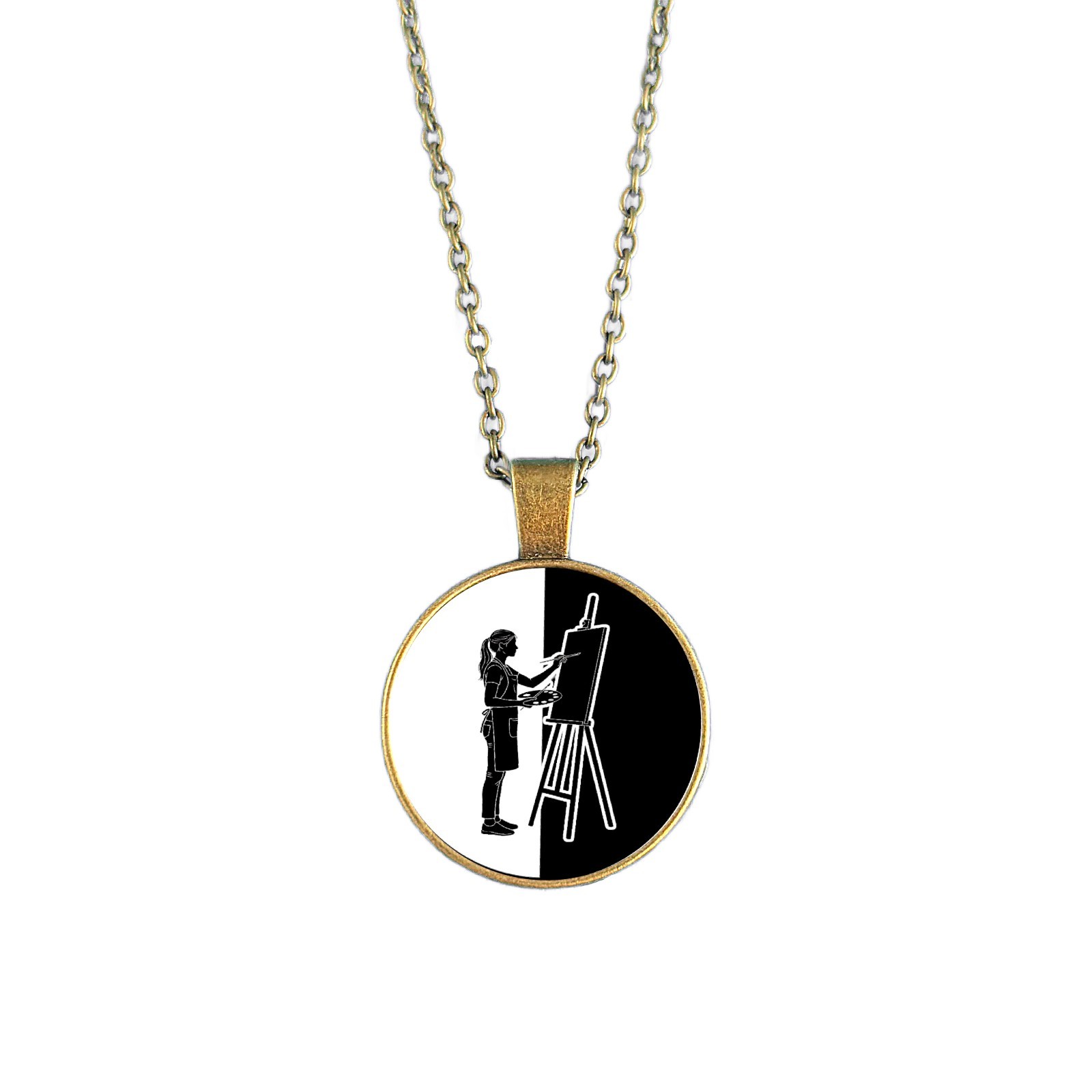 Artist Painter Necklace | Monochrome Hobby Pendant Jewellery Gift for Art Lovers