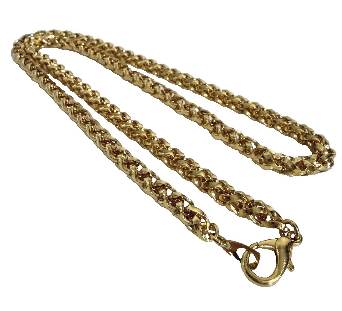 Unsigned Heavy Gold Tone Chunky Wheat Link Chain Necklace 24″ x 6mm