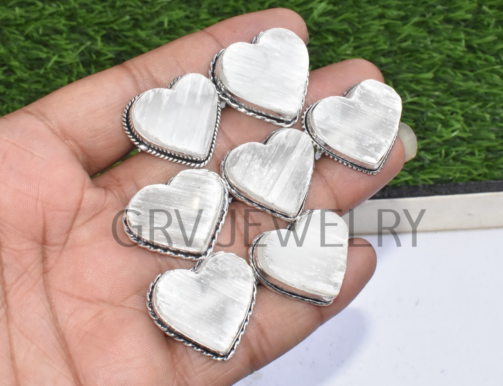 1-500 Pcs Selenite In Wholesale Stone Heart Rings Lot Bulk: Silver Plated Whr-72