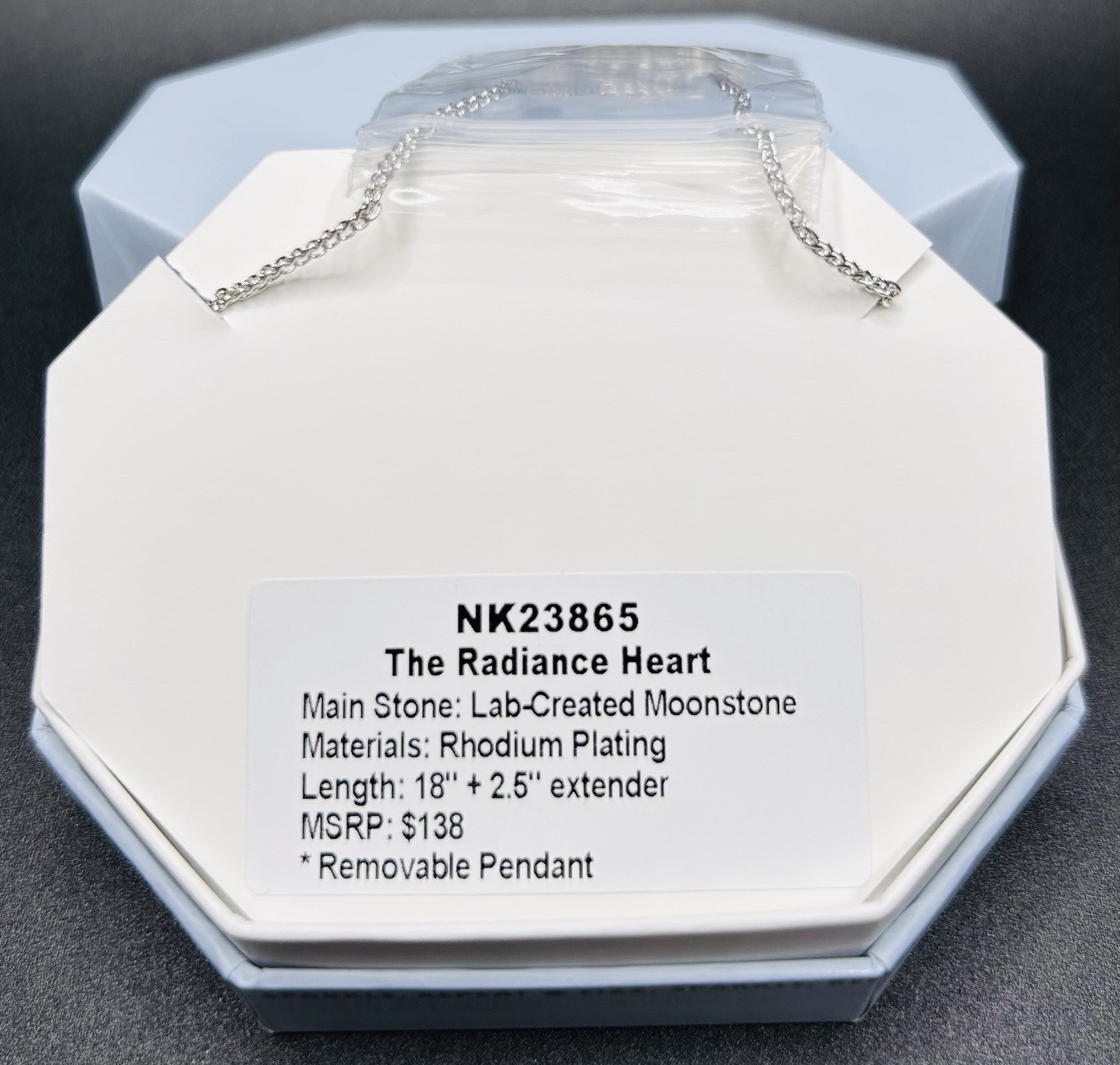 Bomb Party Necklace “The Radiance Heart” NK23865 LC Moonstone on Rhodium Plating