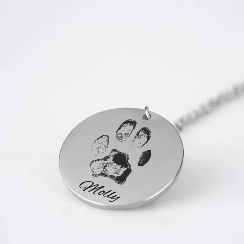 Customized Name Paw Print Necklace Your Own Pet Stainless Steel Jewelry Dog Cat