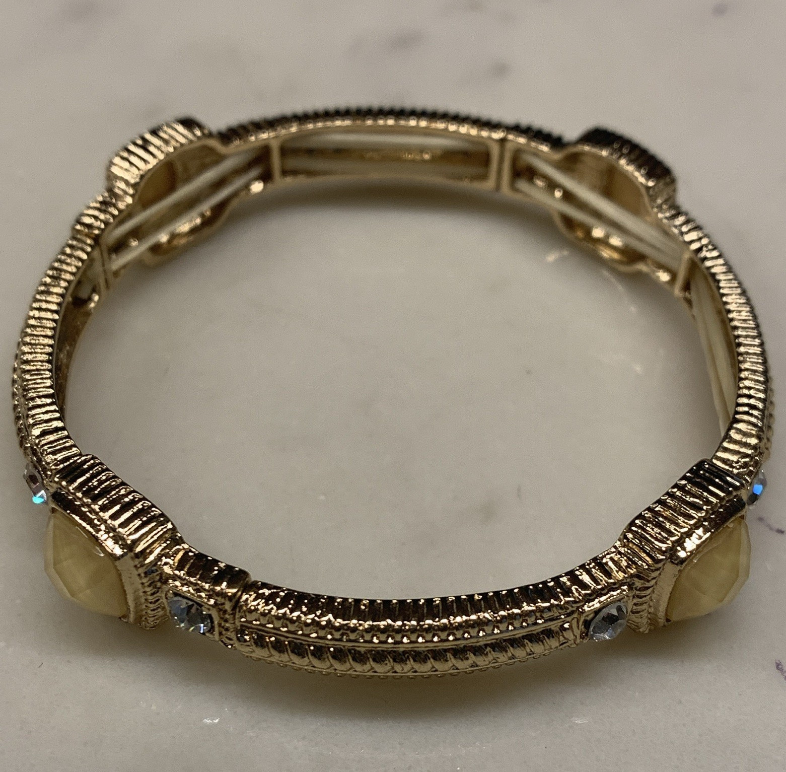 Gold Tone Stretch Bangle Bracelet, Faux Stones and Rhinestones
