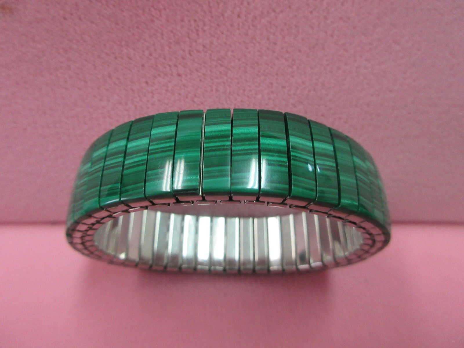 6″-7″ Green Malachite Stretch Bangle Bracelet Rectangle Stone Segments