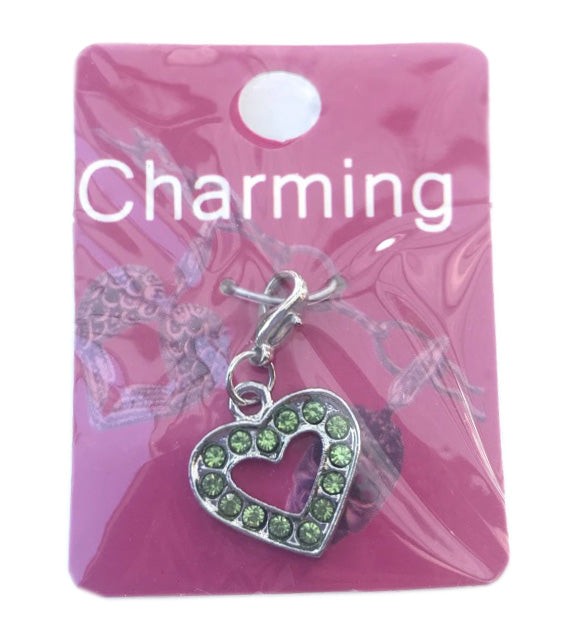 Peridot Heart Clip On Charm For Bracelets