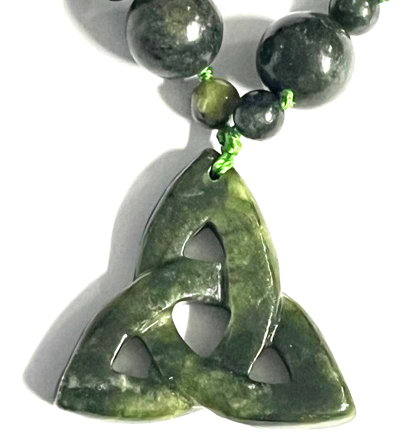 Irish Connemara Marble 28″ TRINITY CARVED NECKLACE JCW 325