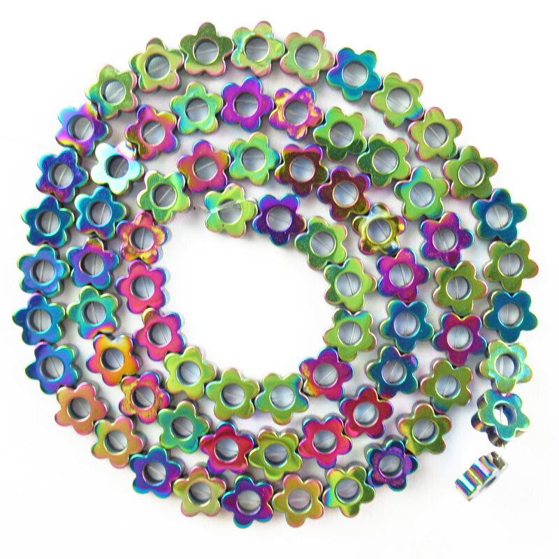 6x2mm Carved Rainbow Hematite Flower Pendant Loose Bead 15.5 inch Q07156