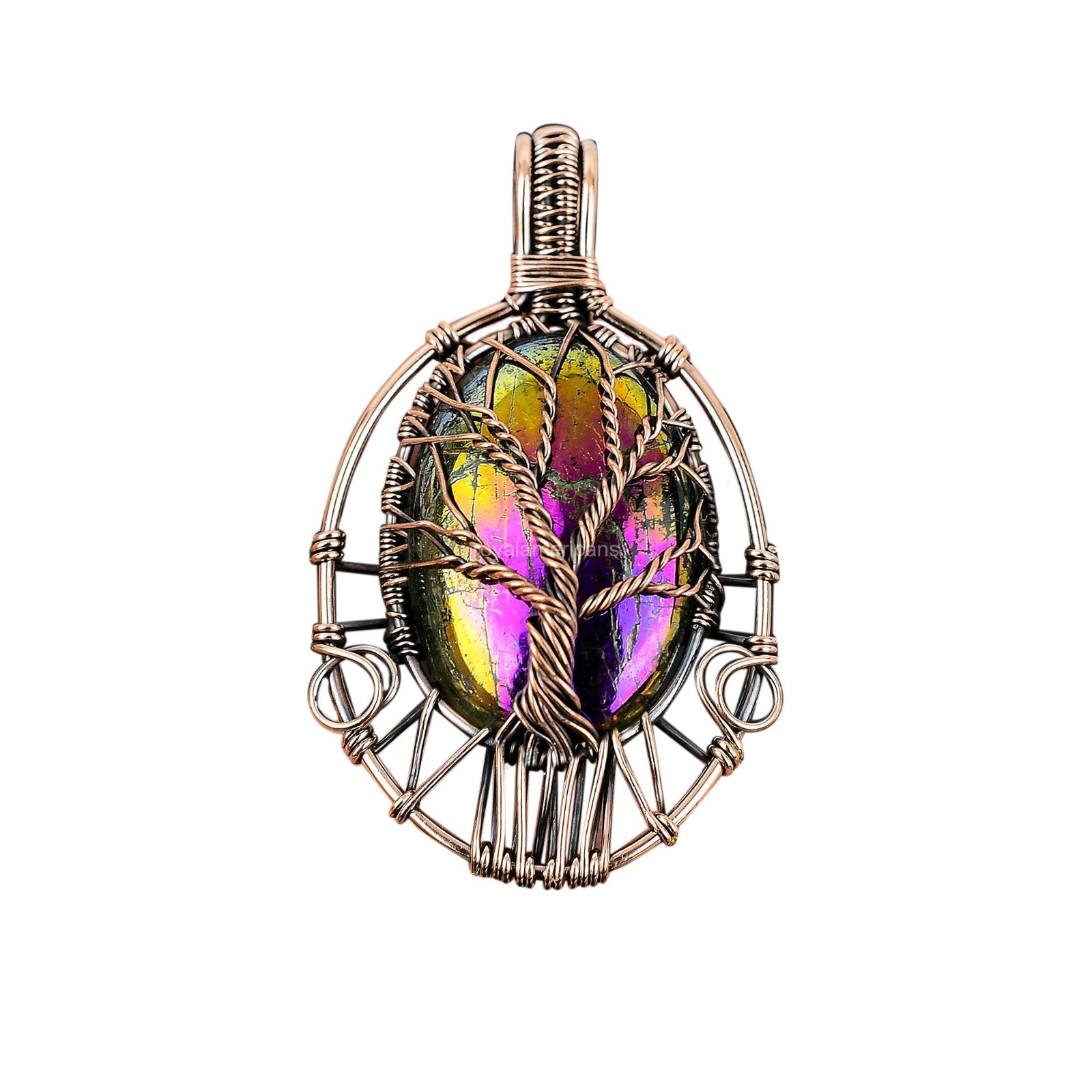 Mystic Fire Labradorite Stone Copper Mother’s Day Tree Of Life Pendant Jewelry