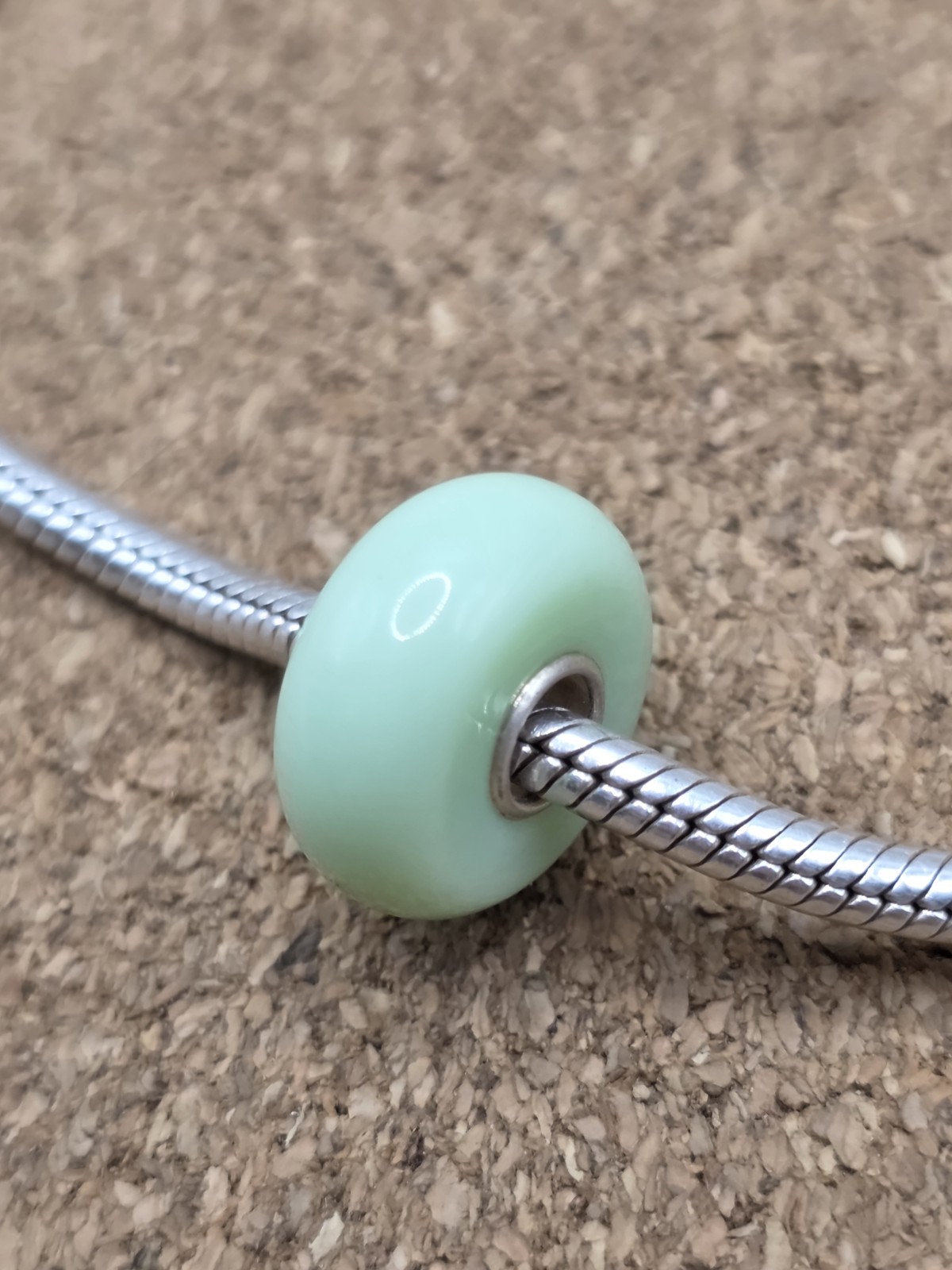 Seafoam Green Glass Murano Lampwork Charm Bead Sterling Silver