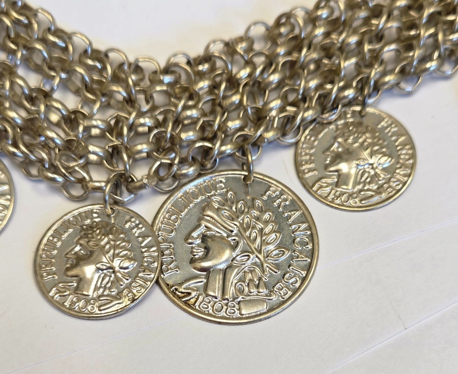 Silver-Tone Statement Necklace With Coin Charms & Adjustable Chain