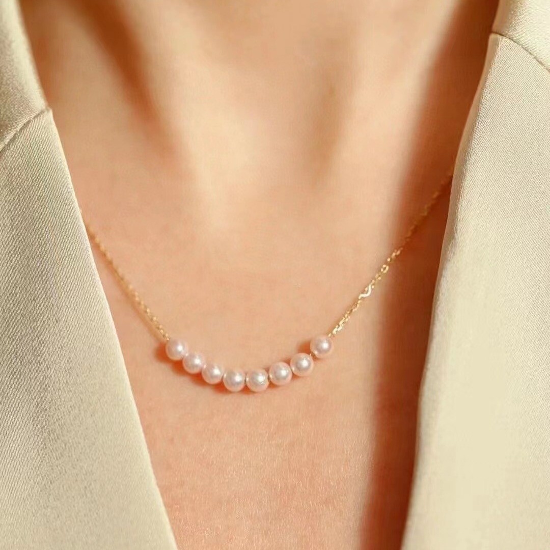 Real Solid 18k Gold 0.9mm Chain Natural Freshwater Pearl Necklace Charm Jewelry