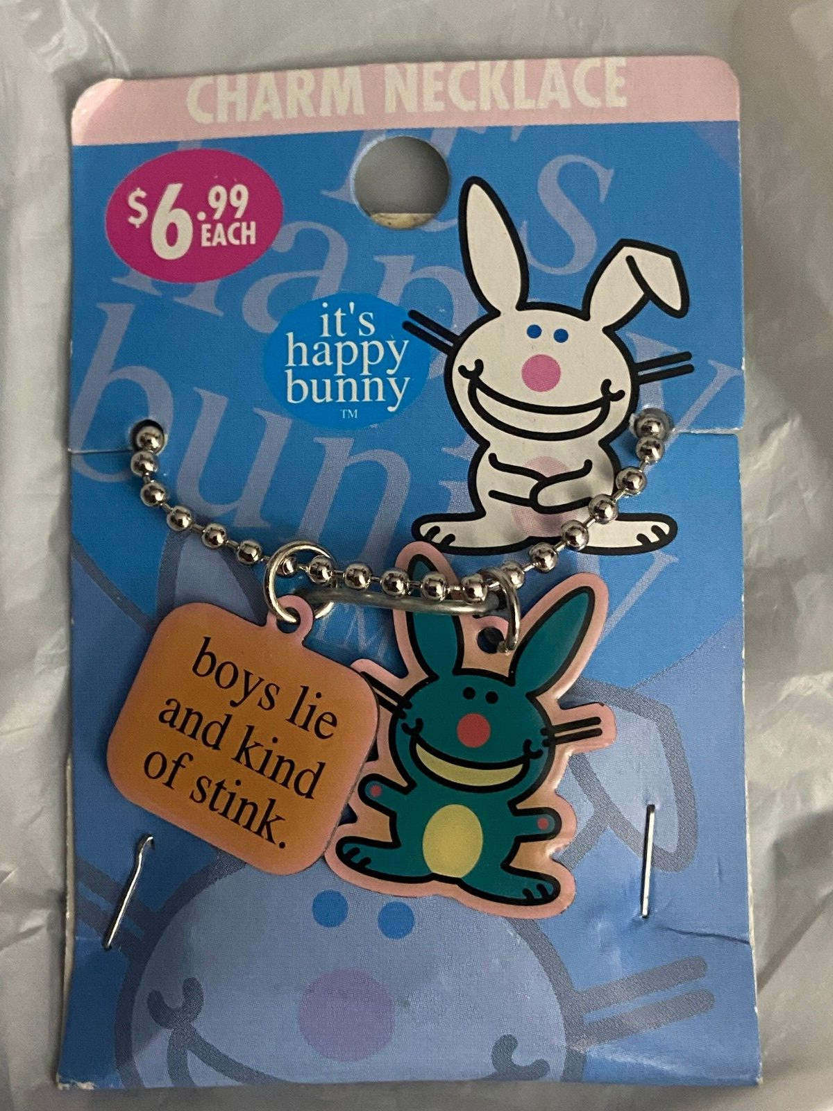 It’s Happy Bunny Charm Necklace (Boys Lie and Kind of Stink) *NEW* US1