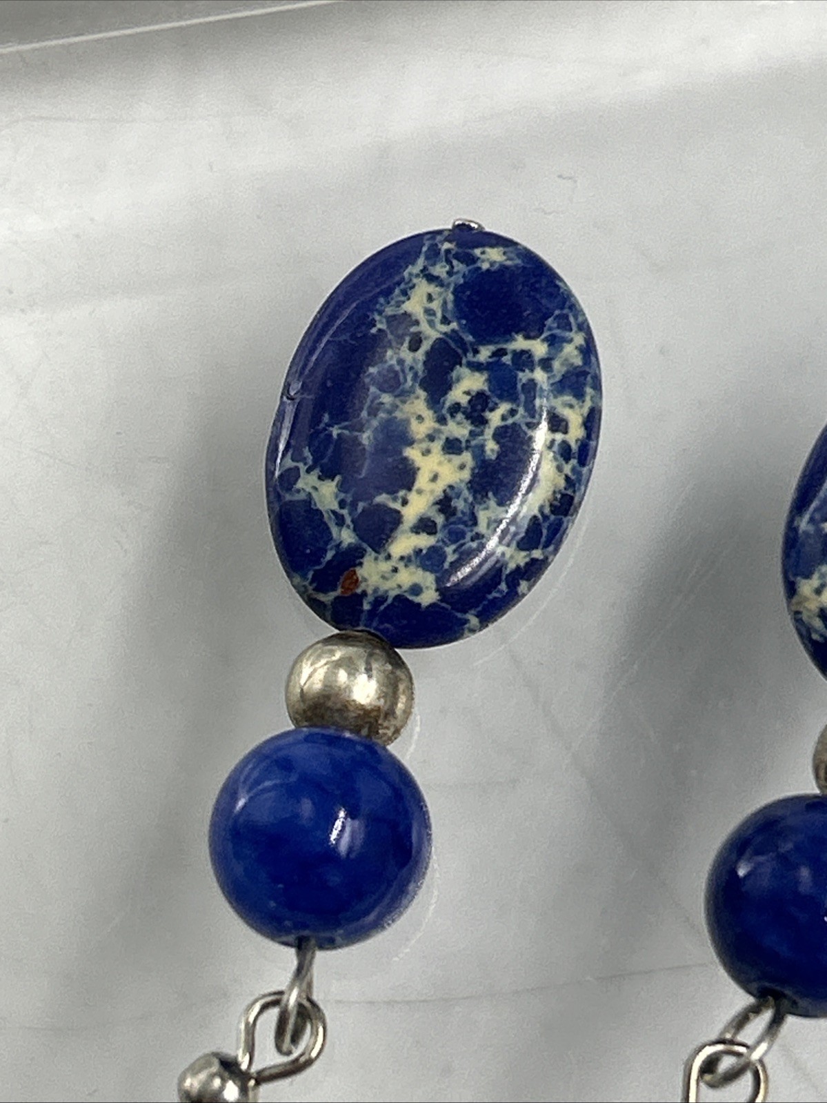 Marbled Acrylic Ball Beaded Dangle Drop Earrings Blue