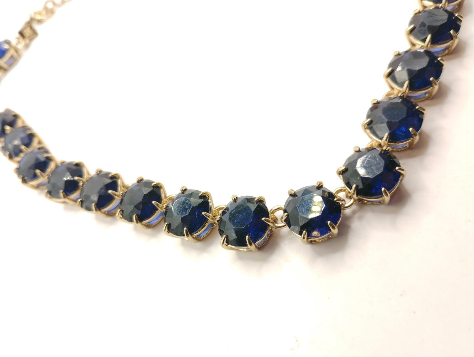 BR Banana Republic 18″ Gold-Tone Necklace Blue Faceted Faux Sapphire Stones
