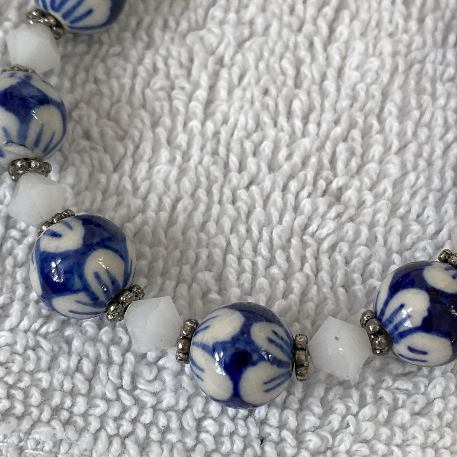 Blue Womens Bracelet Set Lot Of 3 Bangle Gemstone Porcelain Beads Boho 7.8 In