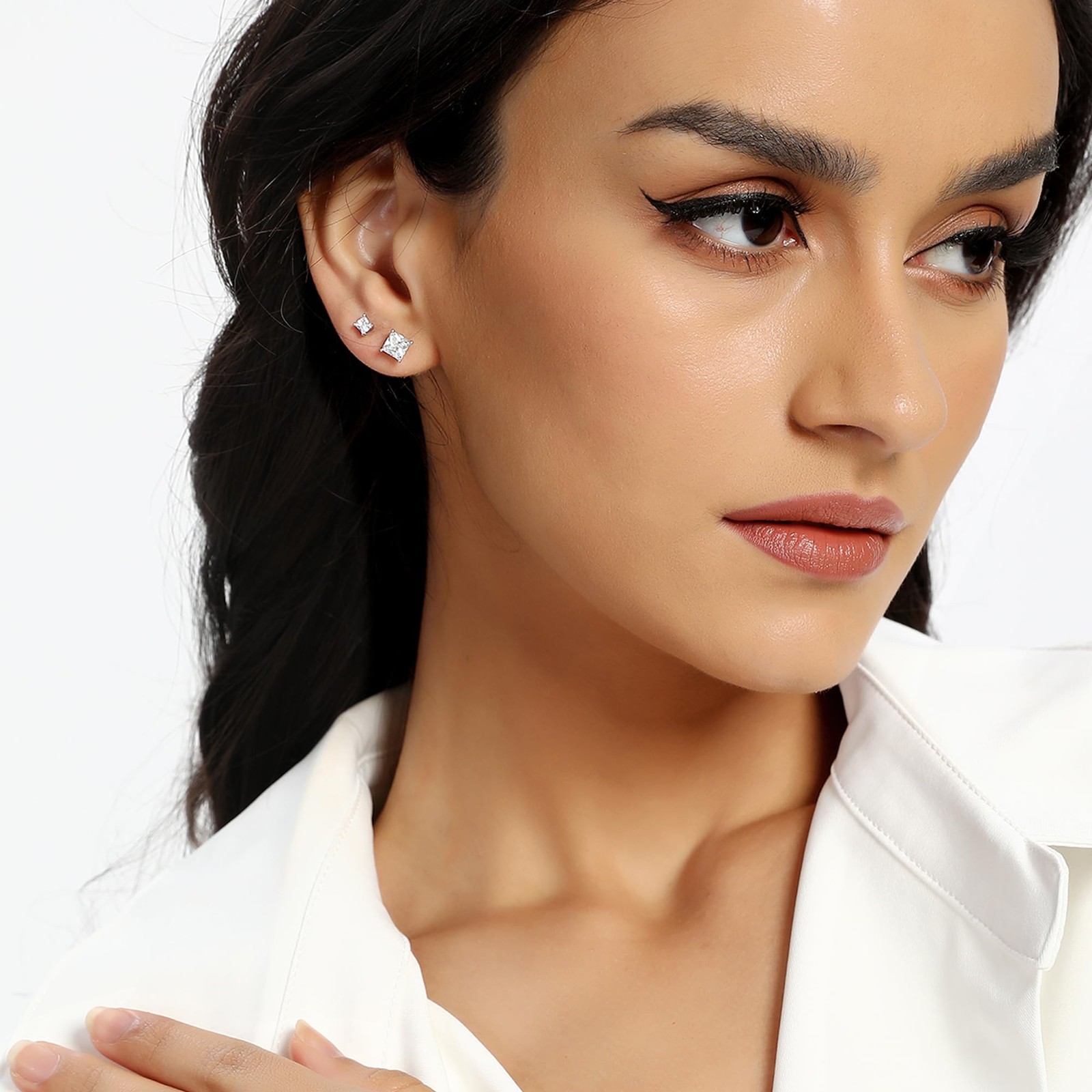 18K White Gold Plated Princess Cut Square Clear Cubic Zirconia Stud Earrings …