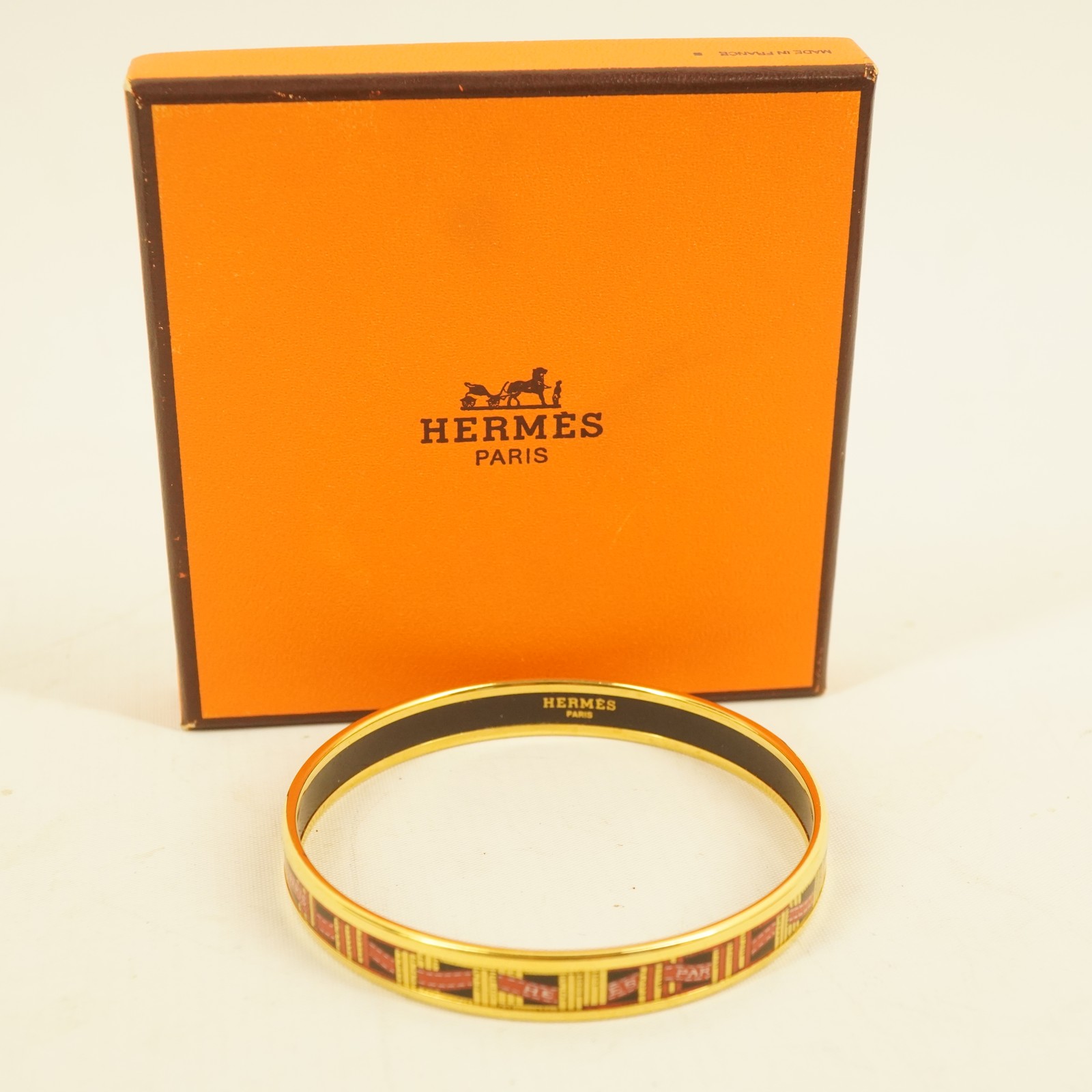 Hermes “Emaille” Gold Plated Enamel Bangle Bracelet in OG Box Size 70mm