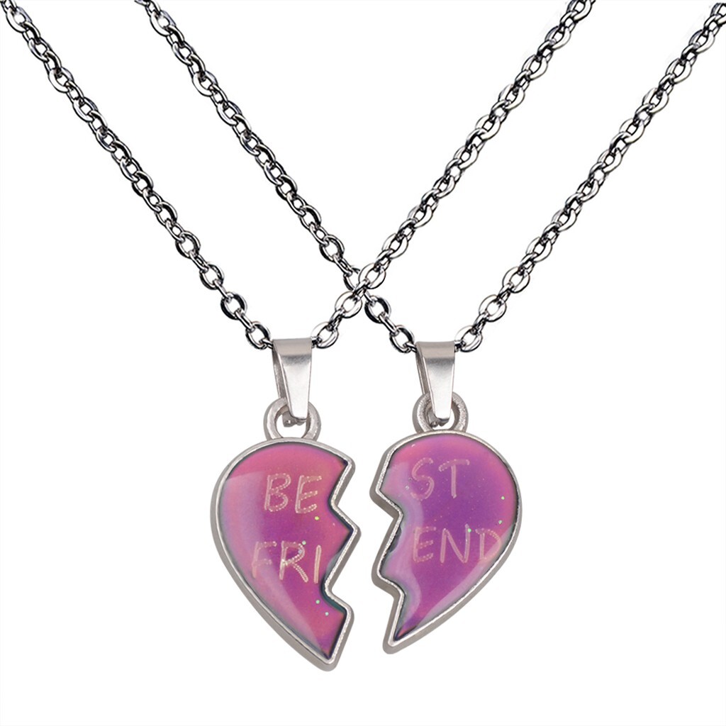 2Pcs/Set Temperature Sensing Color Changing Mood Tracker Best Friends Necklace
