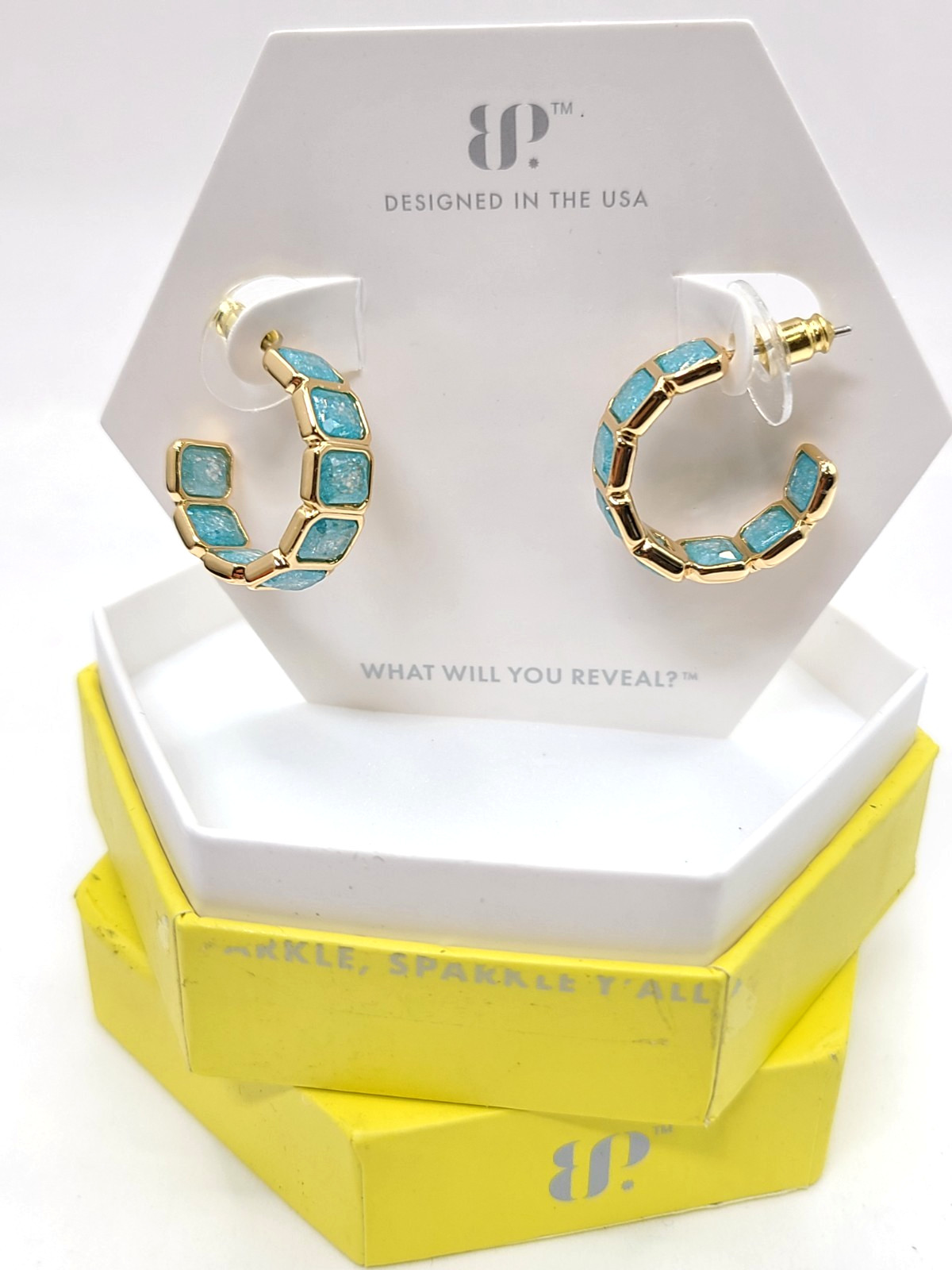 Bomb Party Earrings ER92186 Grace Between Setting LC Aqua Blue Ice Crystal Gold