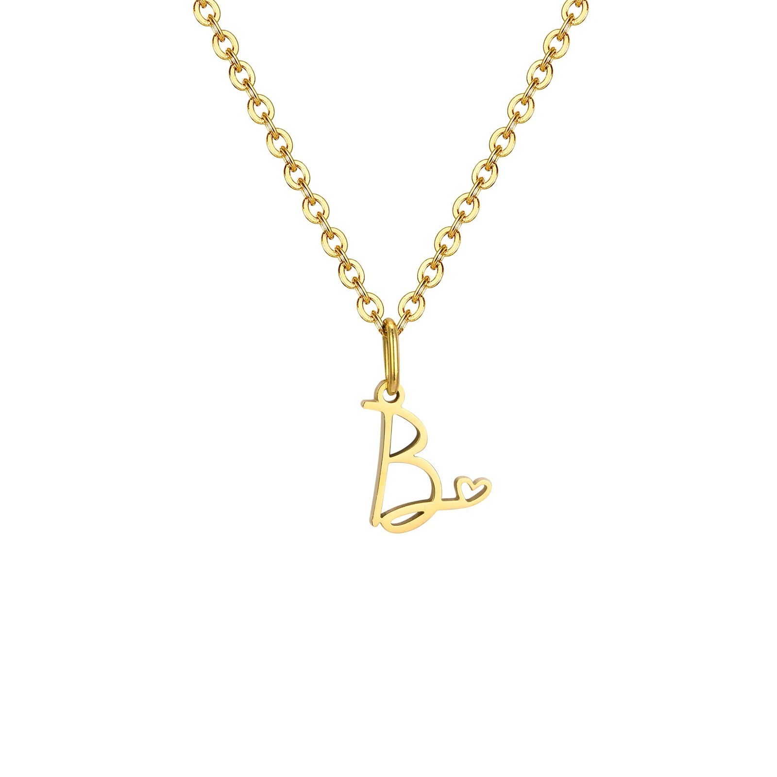 Gold Heart Initial Necklace Personalized A-Z Letter Stainless Steel Pendant