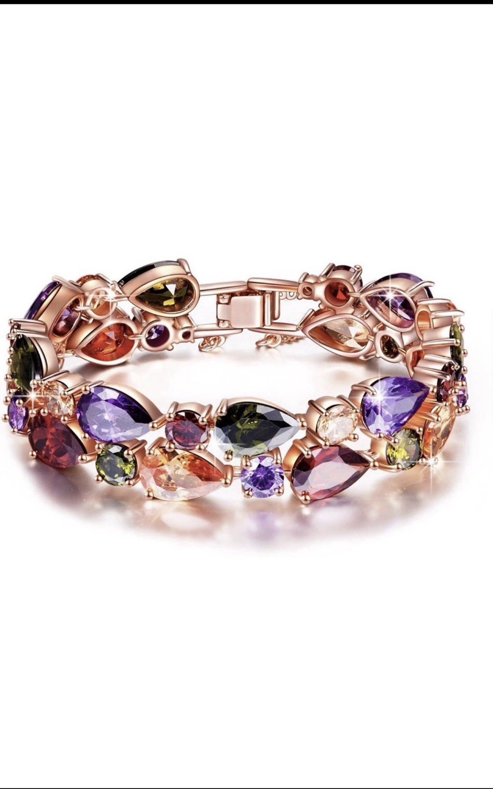 QIANSE 18K Rose Gold Plated Multicolor Lab Grown Stones Link Tennis Bracelet 7in