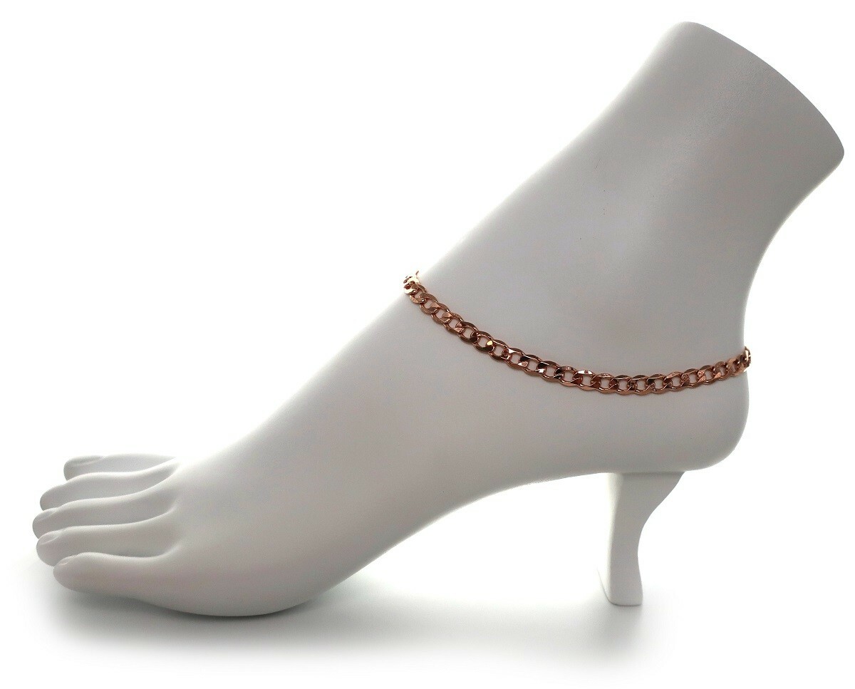 5mm Italian Cuban Link Chain Anklet 10″ Ankle Bracelet 14K Pink Rose Gold Plated