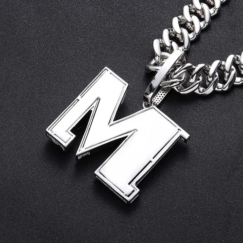 Hip Hop Bling Iced Big Daisy Flower Letter M CZ Pendant Necklace Fashion Jewelry