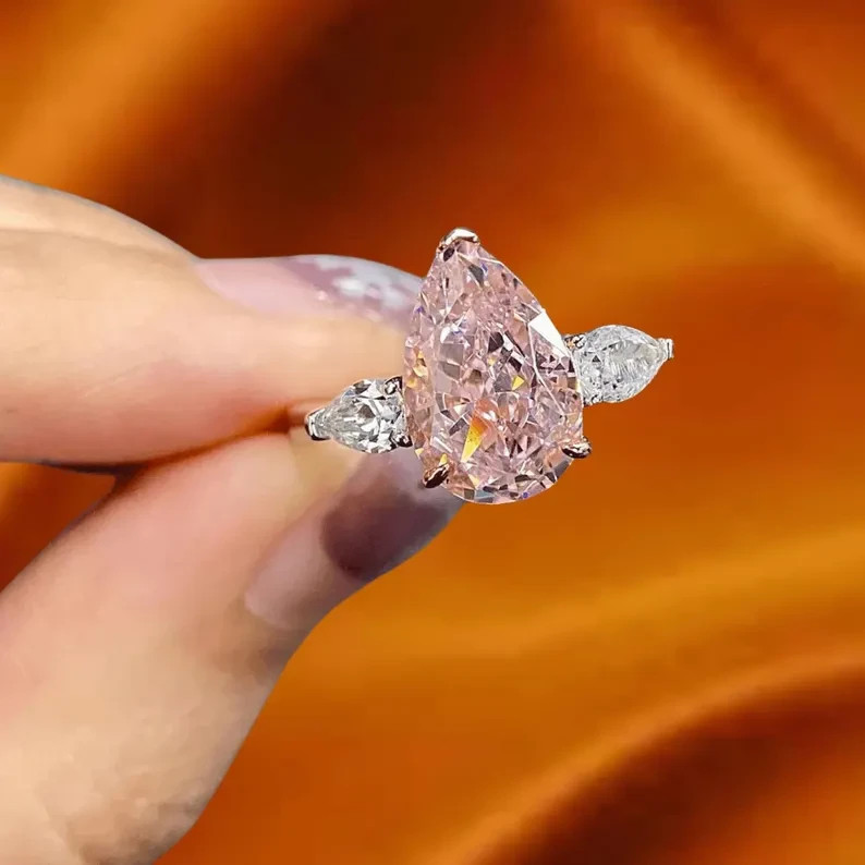 2.50Ct Pear Cut Simulated Pink Diamond Engagement Ring 14K White Gold Plated