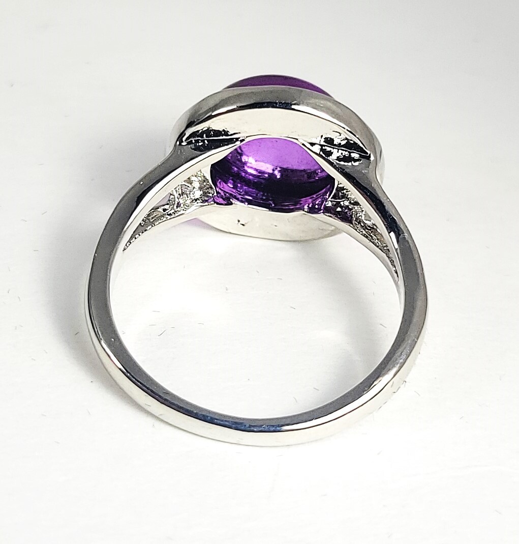 Awesome Bright Purple Sphere Crystal Ball Ring Silver Plated Synthetic Crystal