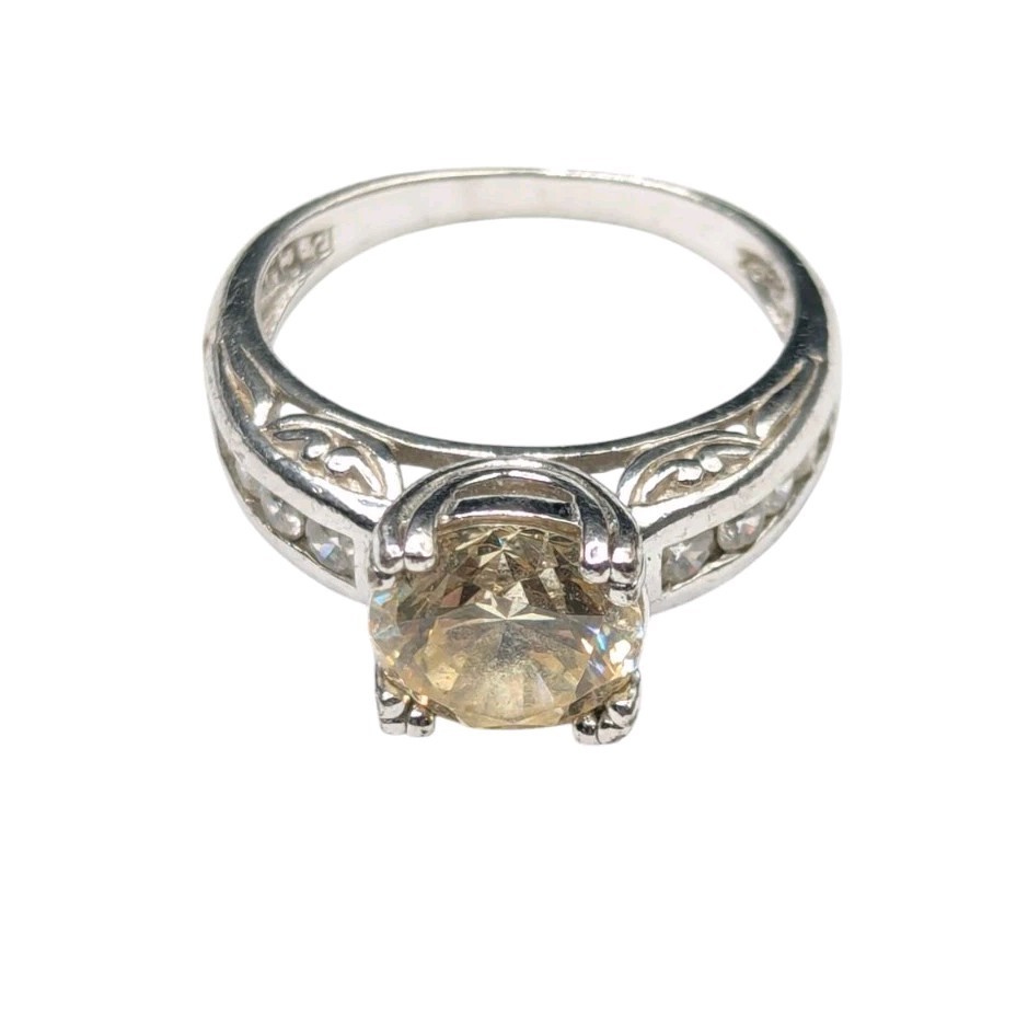 Sterling Silver 925 DQCZ Ross Simons Signed Light Yellow & Clear CZ Ring Size 8