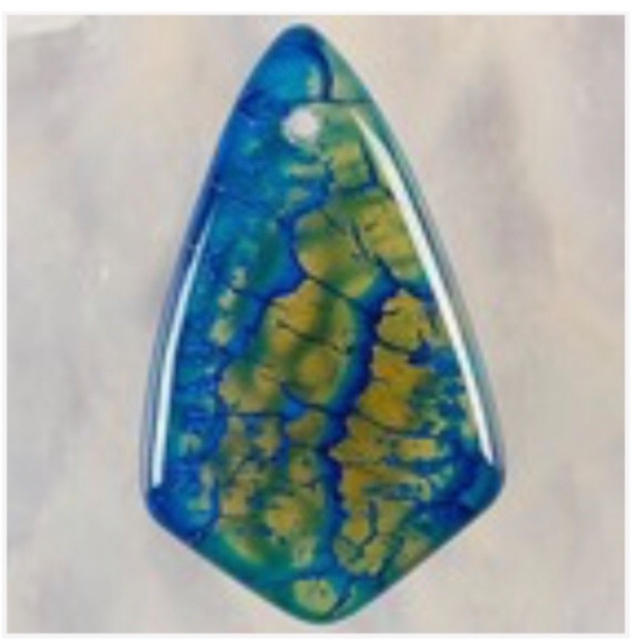 DB41444 Blue Fire Dragon Veins Agate Quadrangle Pendant Bead 32x20x6mm US SELLER