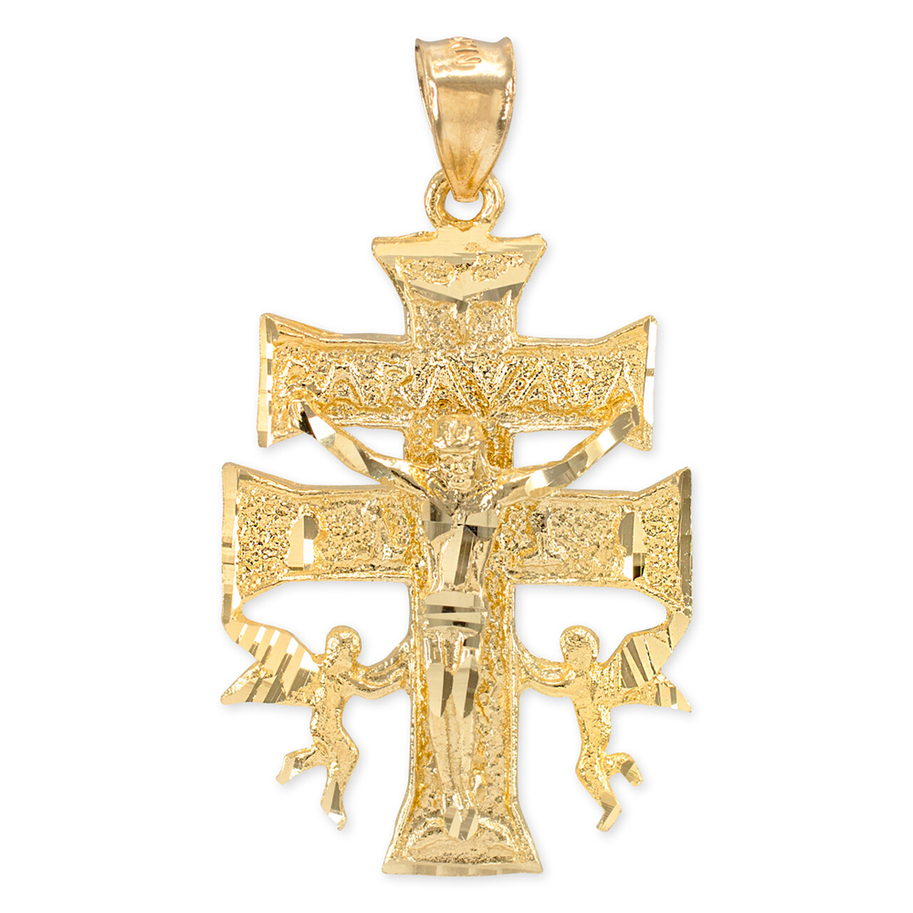 Gold Caravaca Crucifix Double Cross with Angels Crucifix Pendant