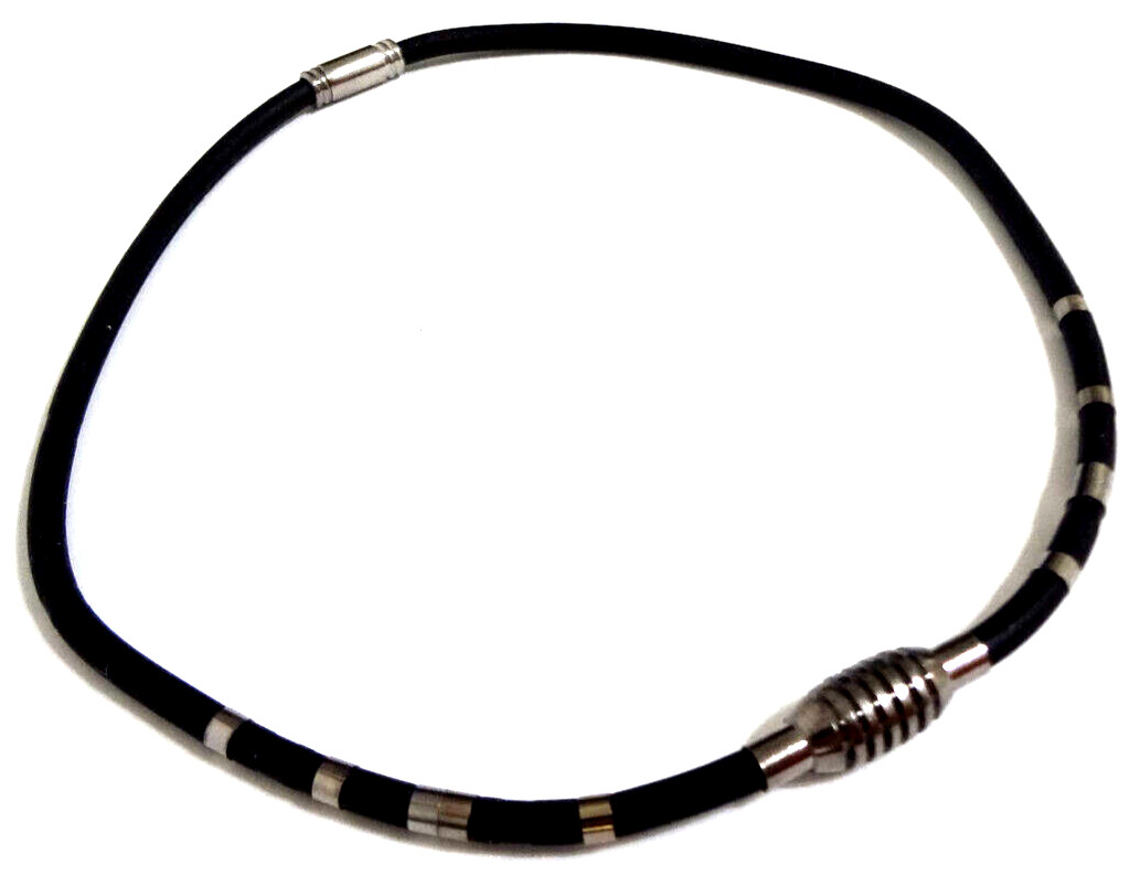 TITANIUM GERMANIUM METAL BLACK SILICONE ROPE NECKLACE W/ MAGNET CLASP 3x LOT NEW