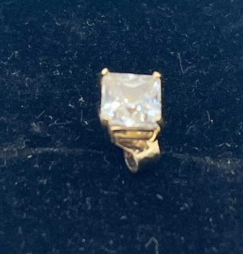 14K Gold Princess Cut CZ Solitaire Stud Earring Single Replacement 14K Post