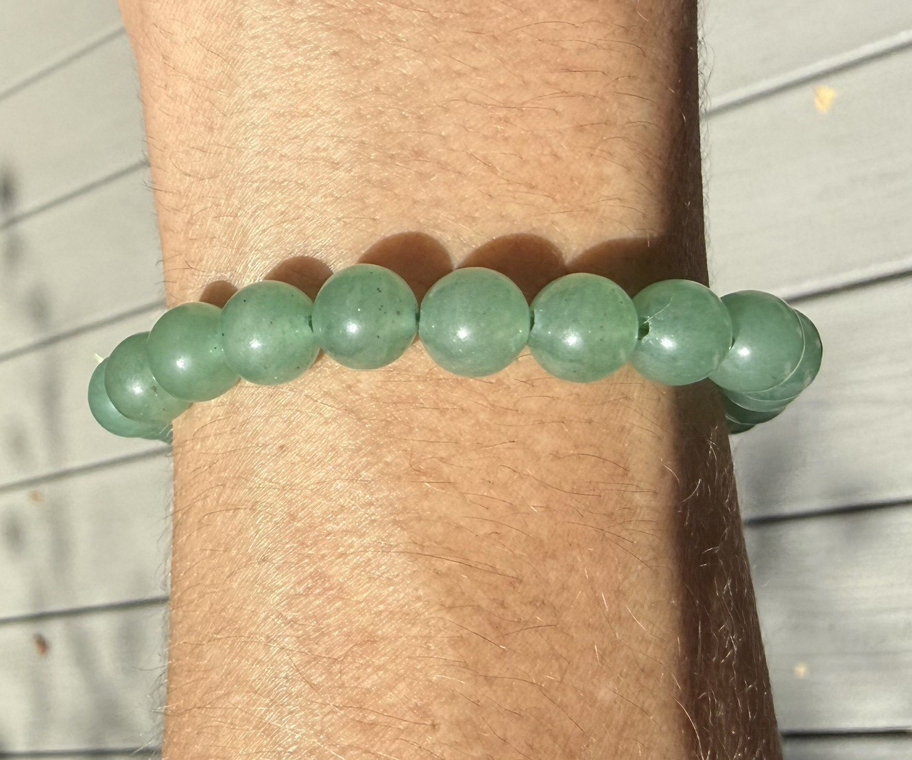 Green Round Stone Ball Bead Beaded Stretch Bracelet No Clasp Sizable