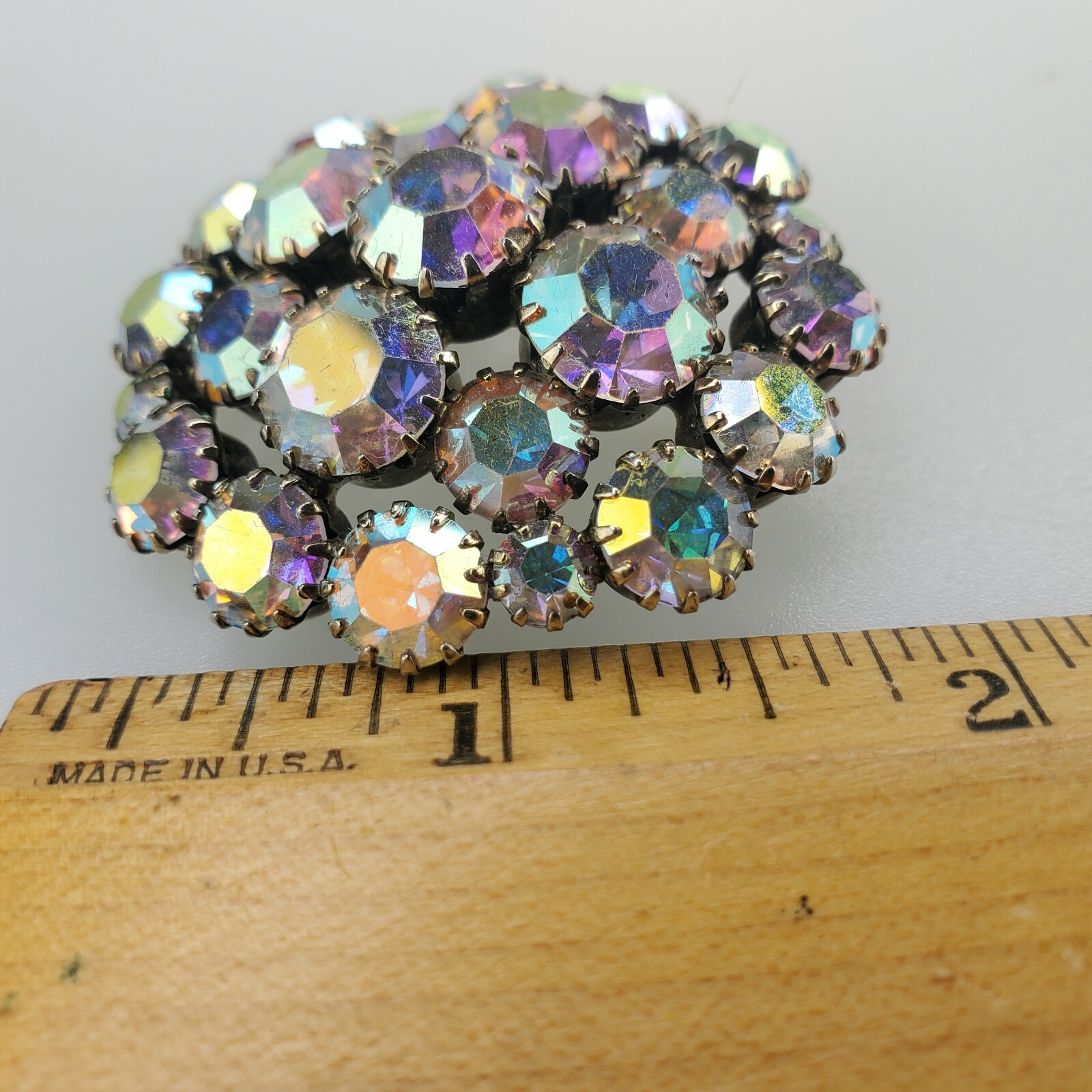 Statement Brooch Pin Areola Borealis Rhinestone Round Dome Encased Faceted