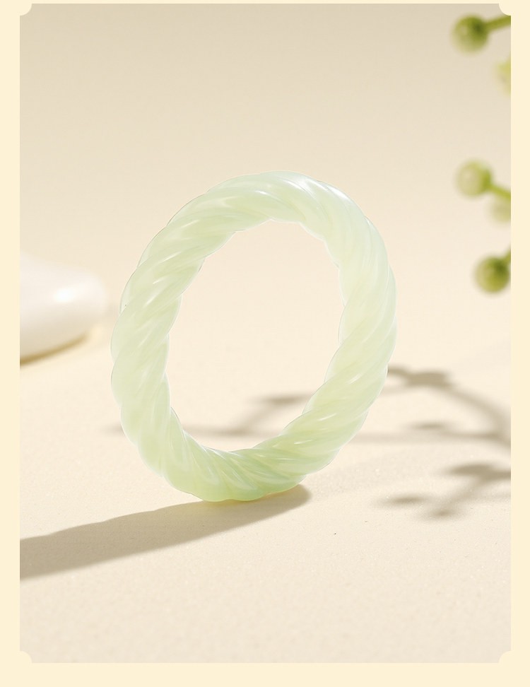 Natural Nephrite Jade Ring Green Flower Pattern Hotan Jade Women Jewelry
