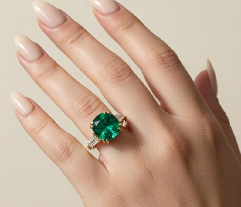 Emerald Ring, Brass Gold Alloy ,Green Gemstone Ring ,Women Gift for her