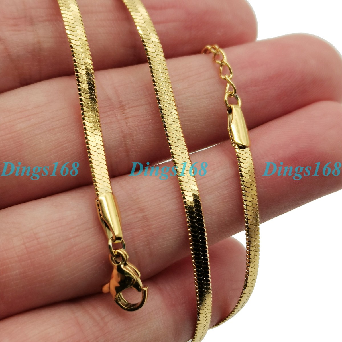 18K Gold Filled Hypo-allergenic 3mm wide 14.5″ +4.5″ Flat Snake Choker Chain J5B